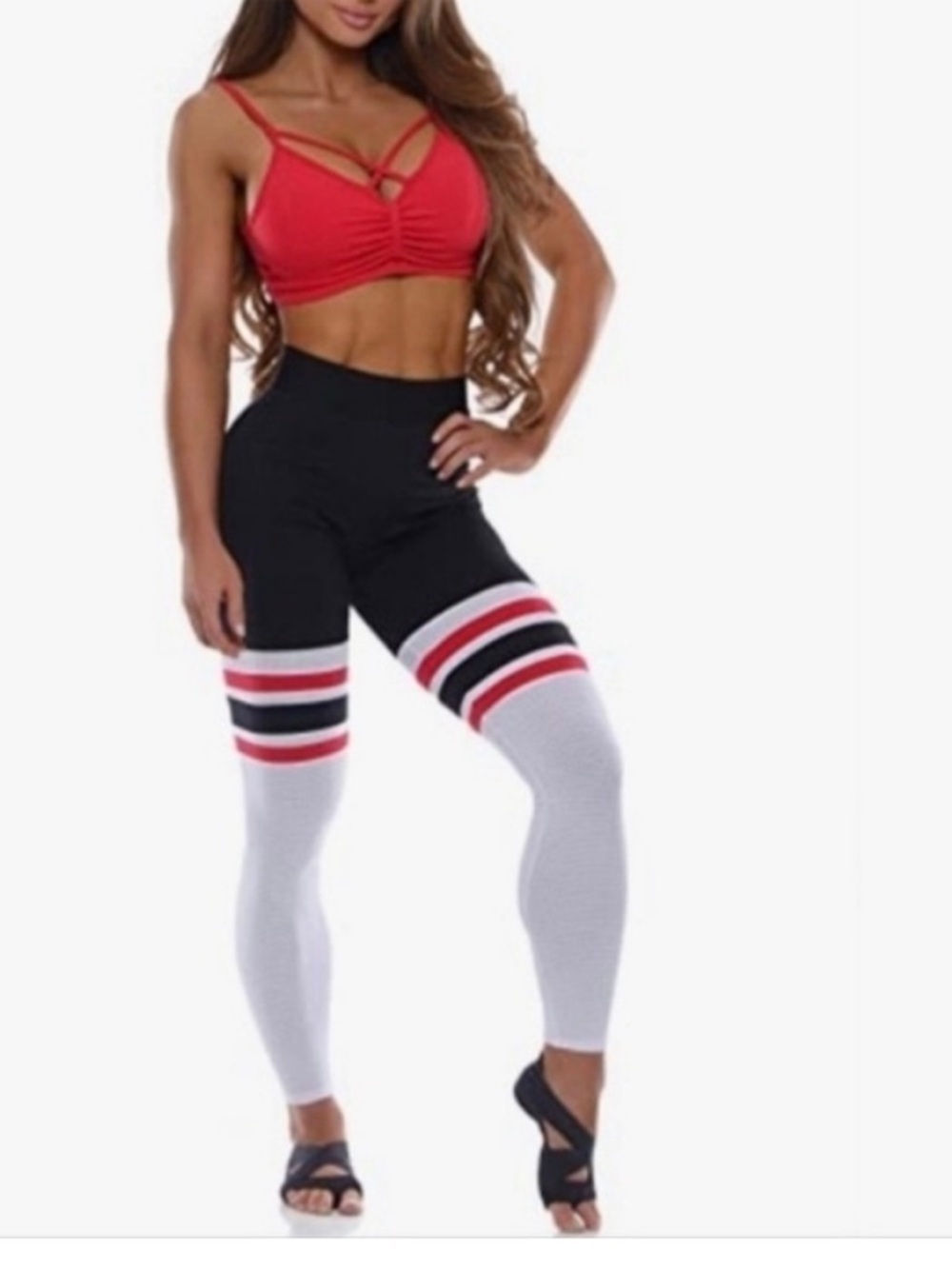 NEW! Bombshell Sportswear Red/White/Black Thigh High Leggings Large